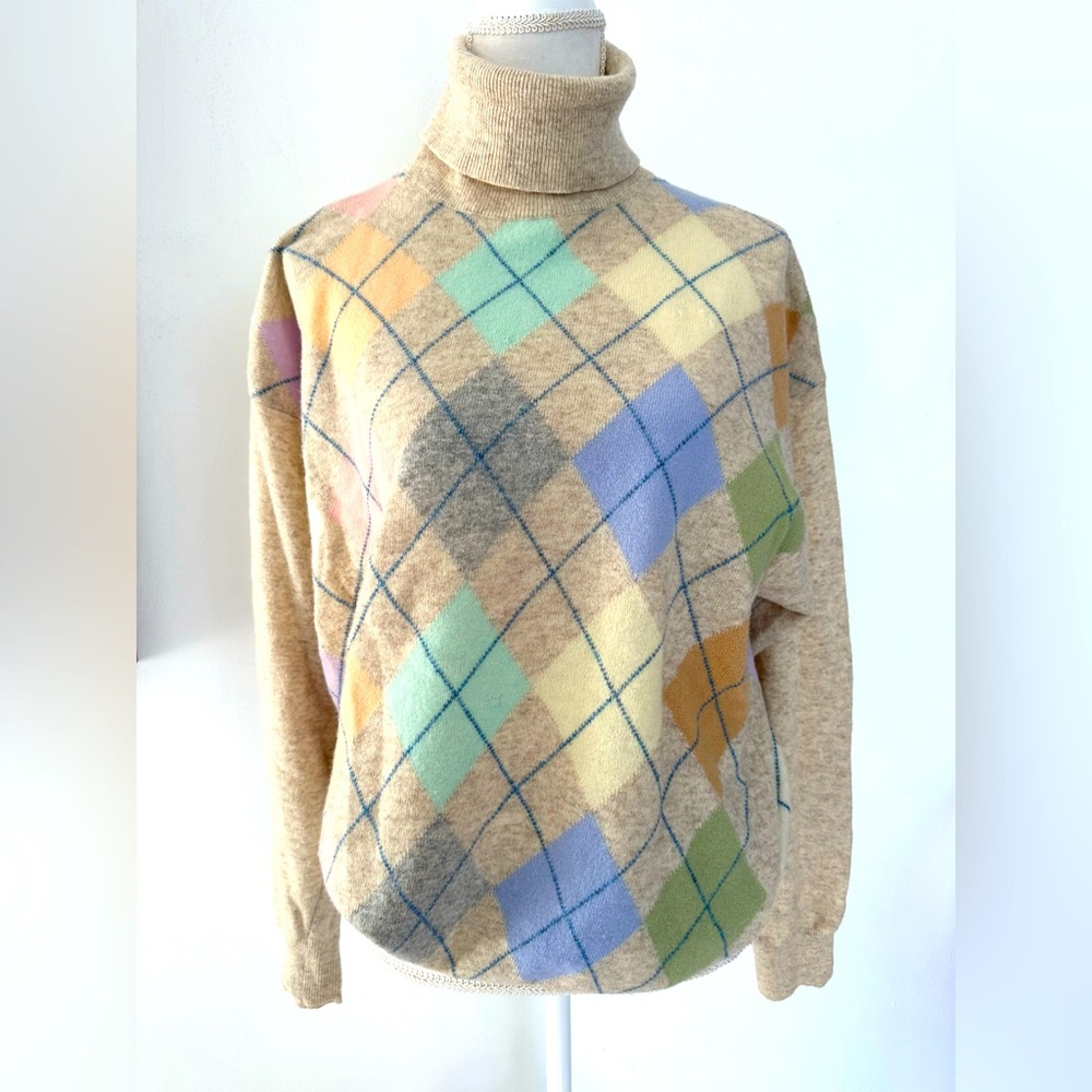 United Colors of Benetton argyle Turtleneck Sweater Vintage